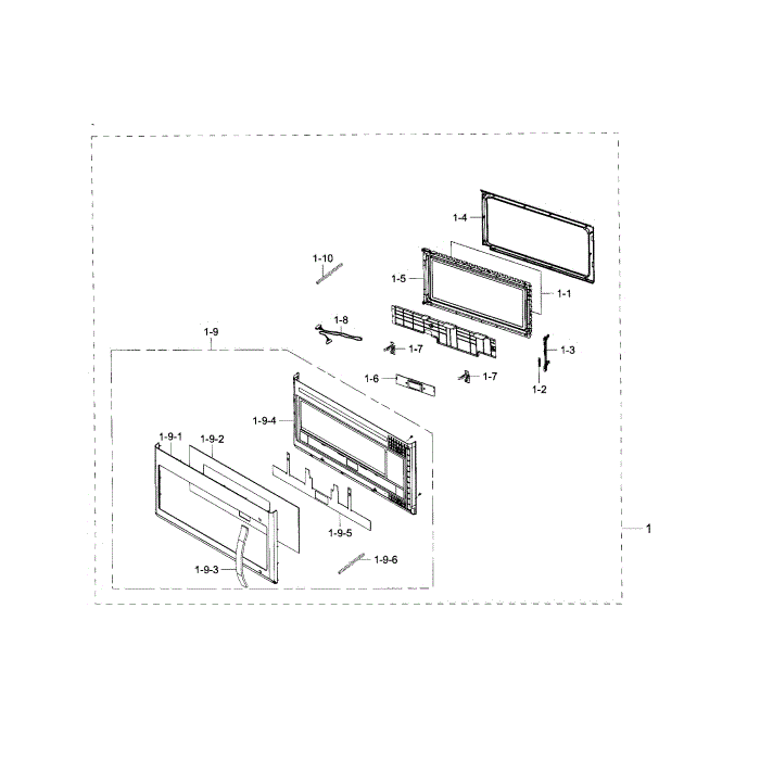 Door Diagram and Parts List for ME21H9900AS AA-01 Samsung Microwave