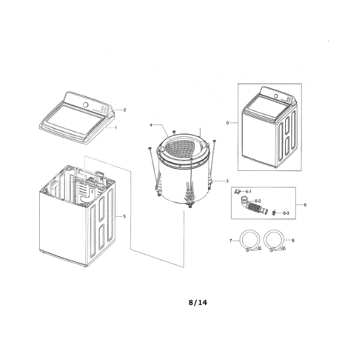 Main Diagram and Parts List for WA50F9A7DSP A2-01 Samsung Washer