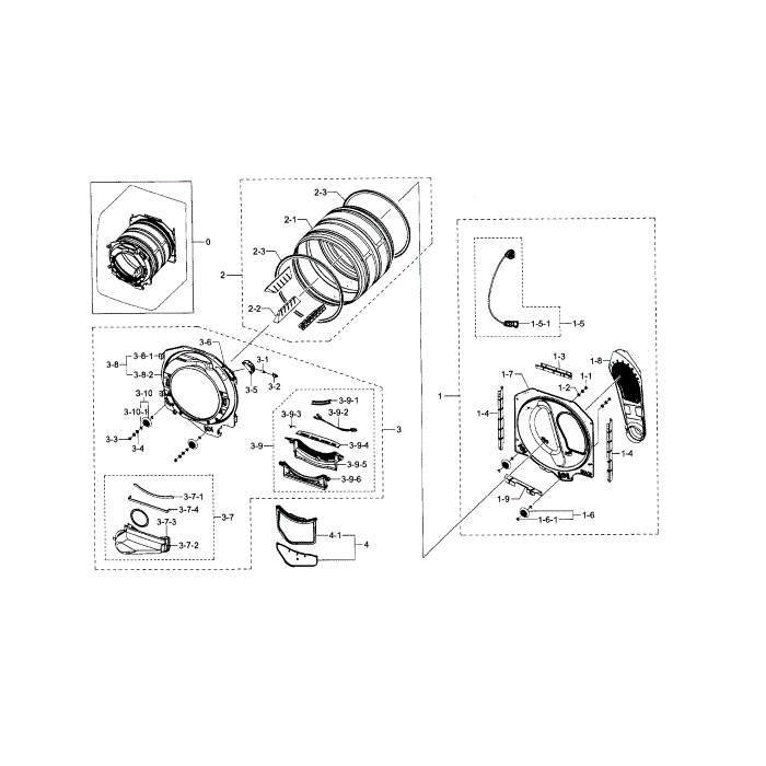 Drum Diagram and Parts List for DV395ETPARA A1-00 Samsung Dryer