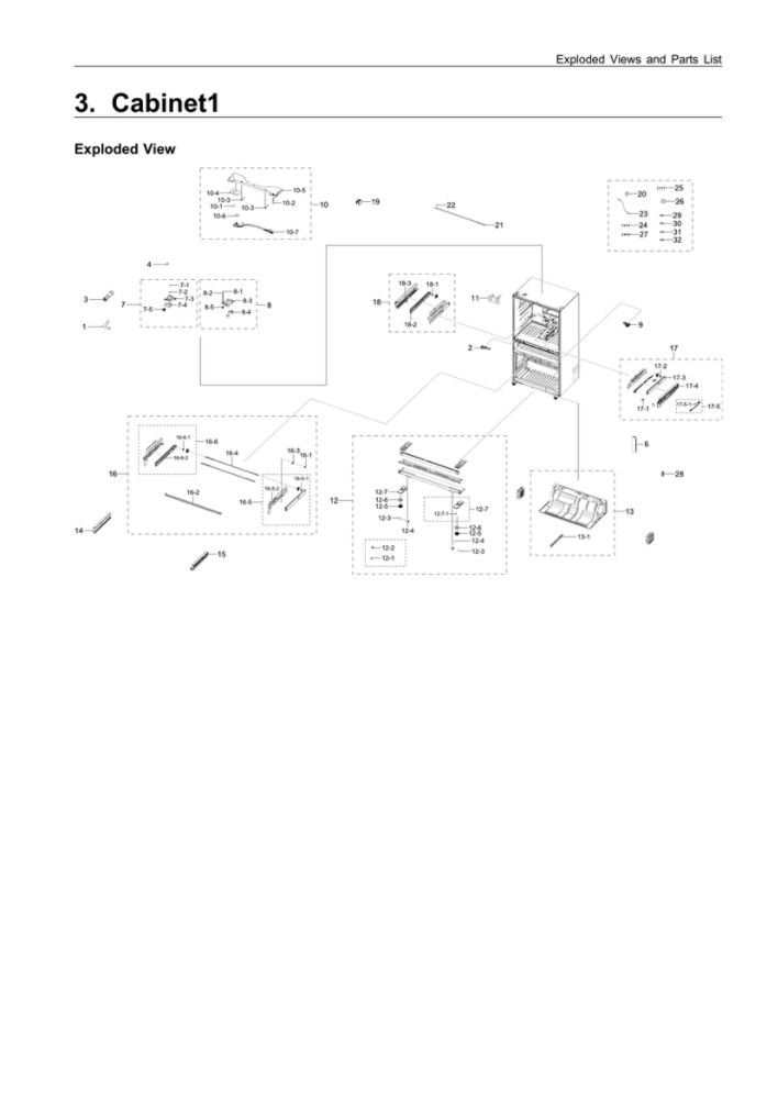 Cabinet 1 Diagram and Parts List for RF24R7201SR AA-00 Samsung Refrigerator