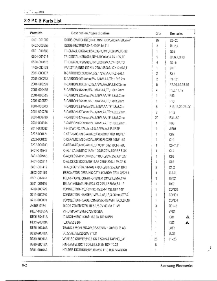 Pcb Diagram Page 2 Diagram and Parts List for MW6470W XAA Samsung Microwave
