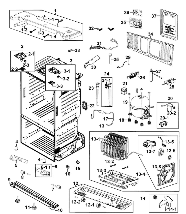 Cabinet Diagram and Parts List for RF263BEAESR AA-0000 Samsung Refrigerator