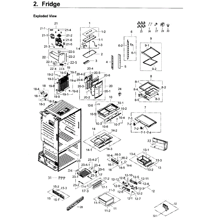 Fridge Diagram and Parts List for RF263TEAESG (AA)(0001) Samsung Refrigerator