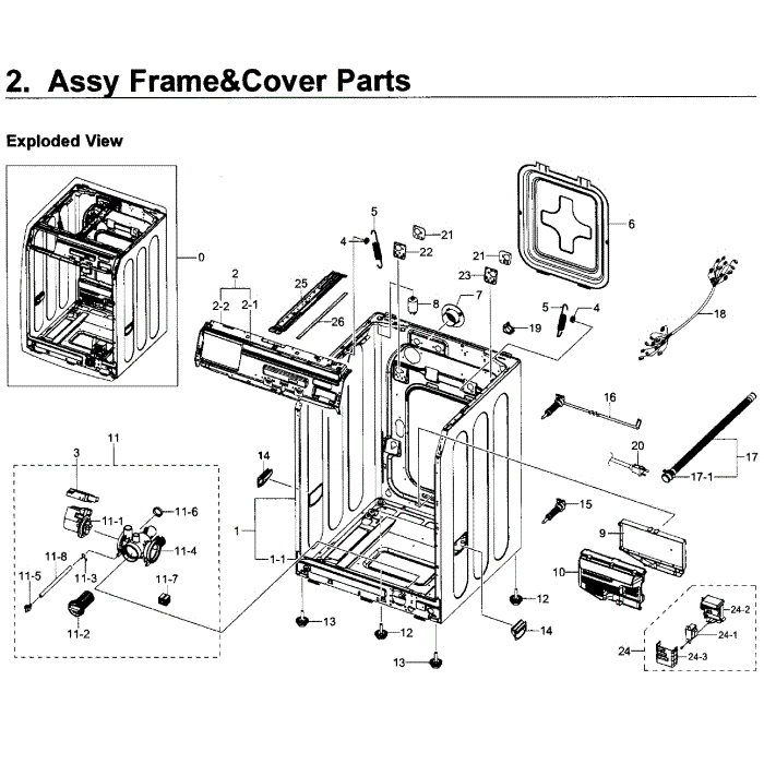 Frame Cover Diagram and Parts List for WF350ANP XAA-00 Samsung Washer