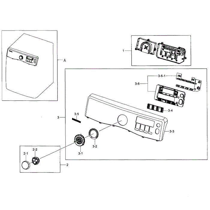 Control Panel Diagram and Parts List for DV393GTPAWR A1-01 Samsung Dryer