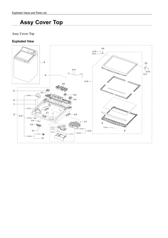 Top Cover Assembly Diagram and Parts List for WA44A3405AW A4-00 Samsung Washer