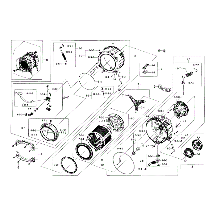 Tub And Drum Diagram and Parts List for WF42H5600AP A2-00 Samsung Washer