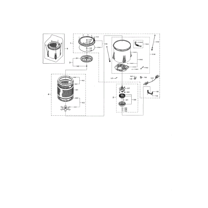 Tub Diagram and Parts List for WA45M7050AW A4-04 Samsung Washer