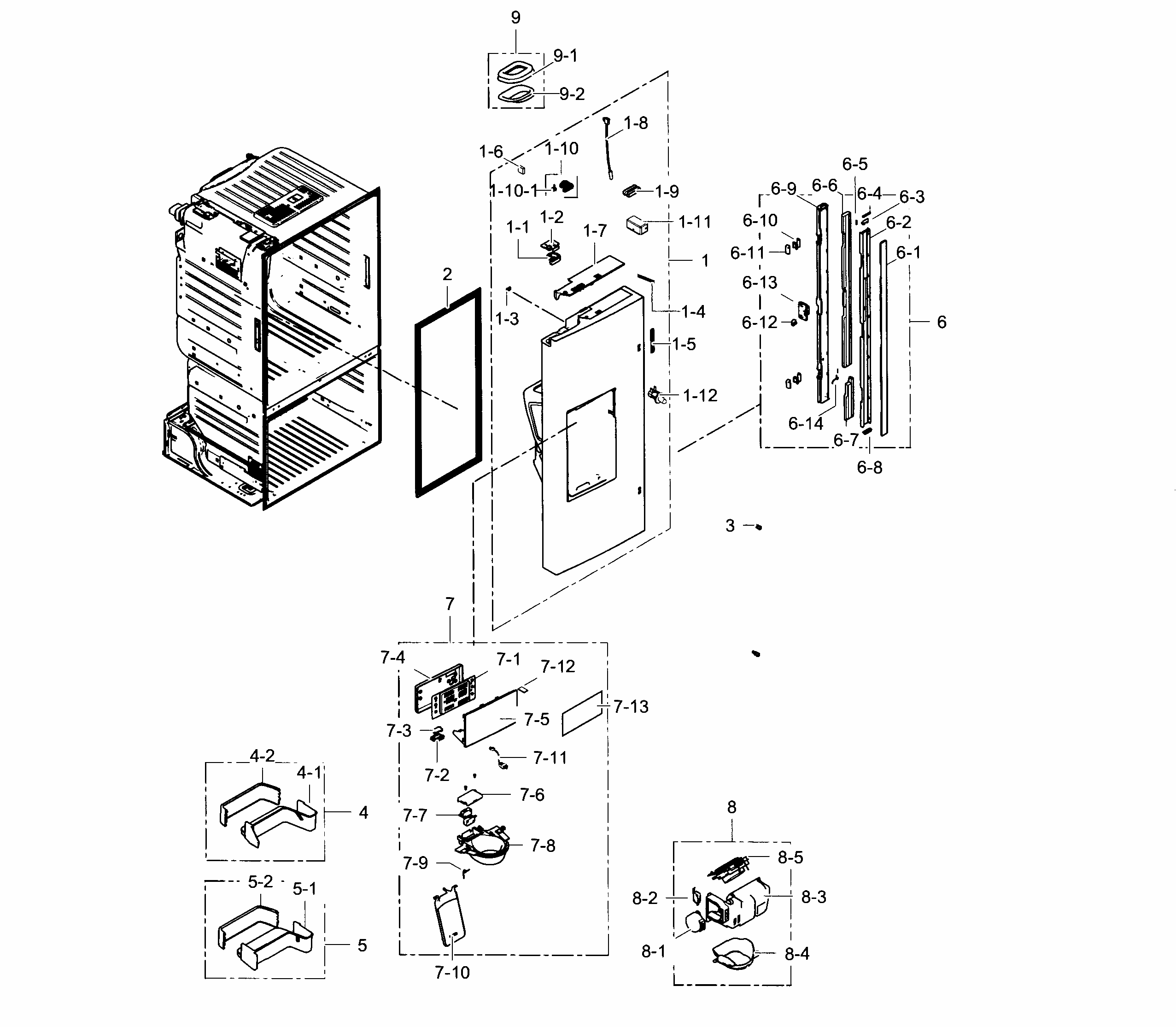 Refrigerator Door L Diagram and Parts List for RF263BEAEWW AA-0002 Samsung Refrigerator