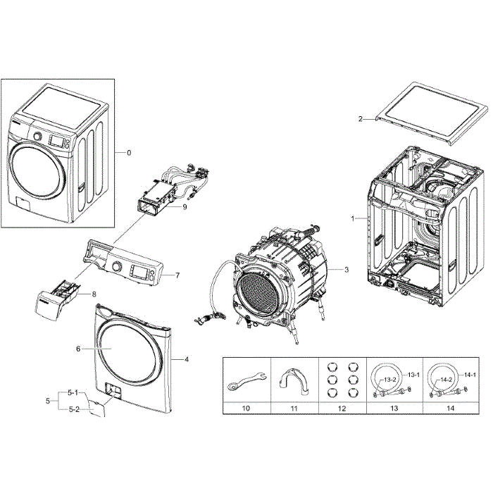 Main Assembly Diagram and Parts List for WF455ARGSGR A2-00 Samsung Washer