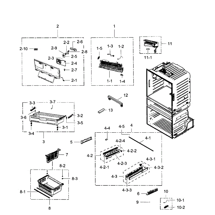 Freezer Diagram and Parts List for RF28JBEDBSG AA-04 Samsung Refrigerator