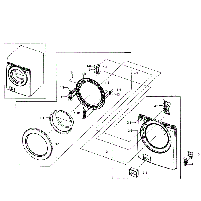 Door Assembly Diagram and Parts List for WF363BTBEUF A1-01 Samsung Washer