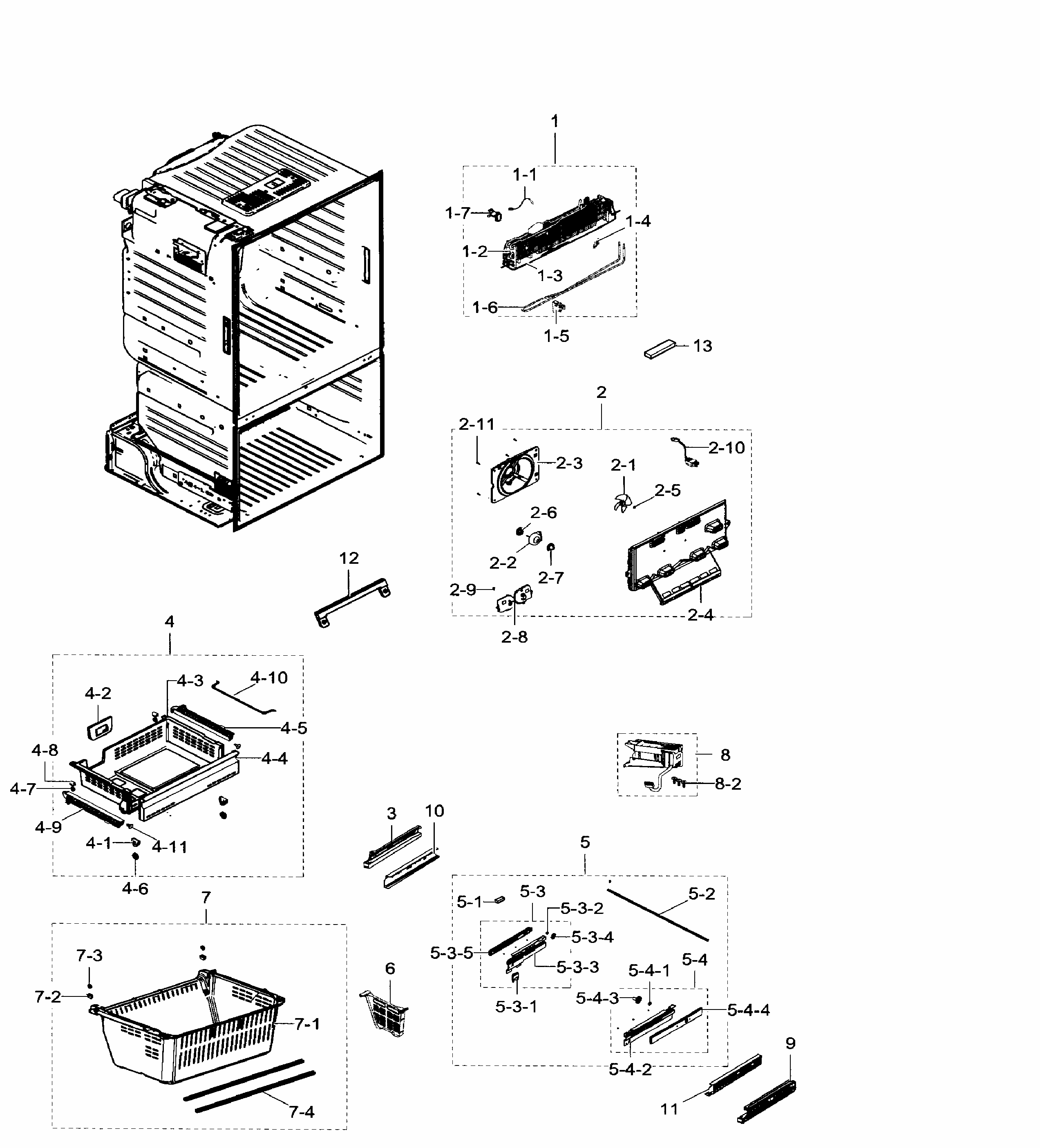 Freezer Diagram and Parts List for RF23HTEDBSR AA-0006 Samsung Refrigerator