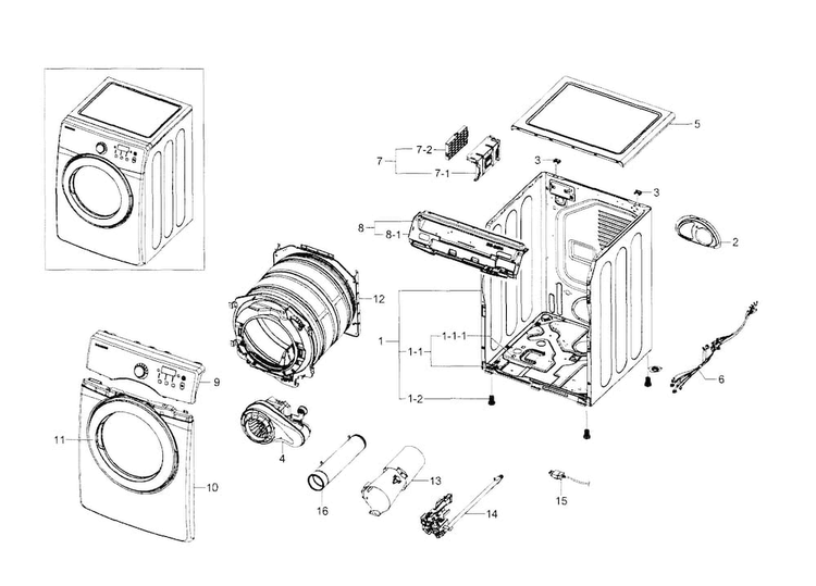 Main Asy Diagram and Parts List for DV36J4000GW A3-0000 Samsung Dryer