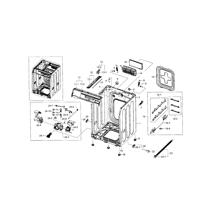 Frame And Cover Diagram and Parts List for WF448AAE XAA-00 Samsung Washer