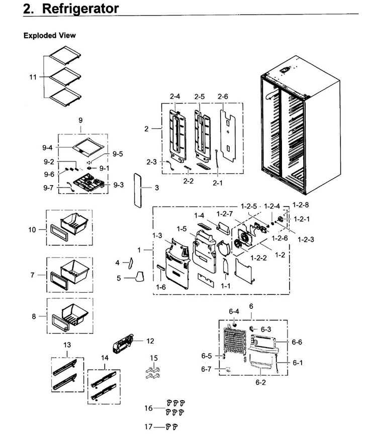 Refrigerator Diagram and Parts List for RS25H5121SR AA-0001 Samsung Refrigerator