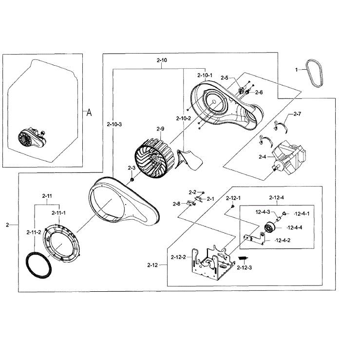 Motor Duct Diagram and Parts List for DV422GWHDWR AA-00 Samsung Dryer