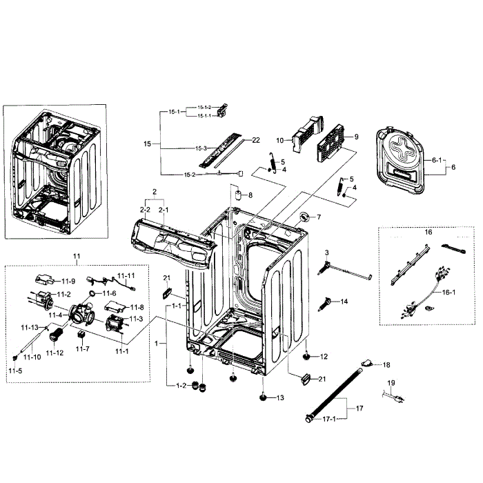 Frame Diagram and Parts List for WF520ABP XAA-01 Samsung Washer