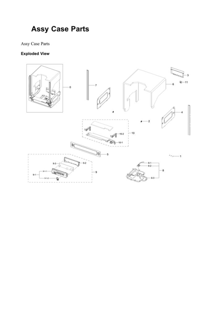 Case Parts Assembly Diagram and Parts List for DW80B6061US AA-00 Samsung Dishwasher