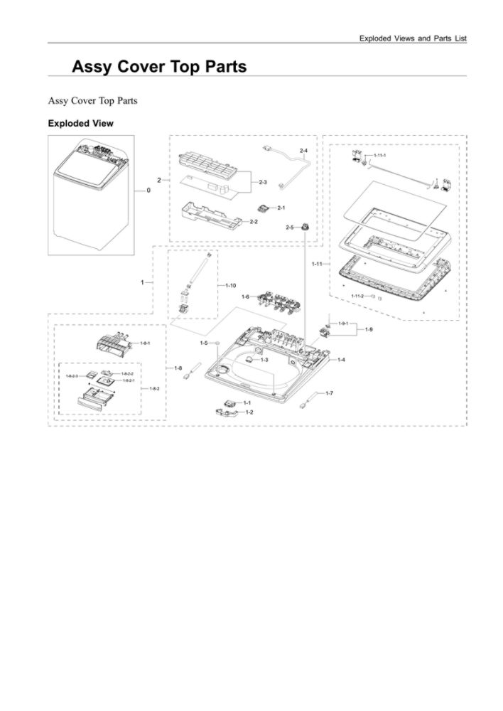 Top Cover Assembly Diagram and Parts List for WA55A7300AE US-00 Samsung Washer
