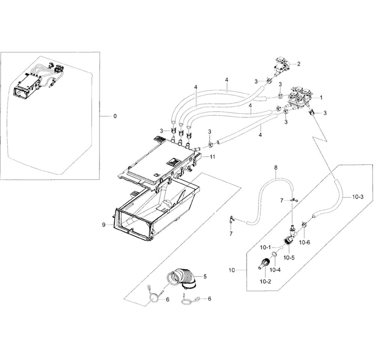 Drawer Housing Diagram and Parts List for WF56H9100AW A2-0001 Samsung Washer