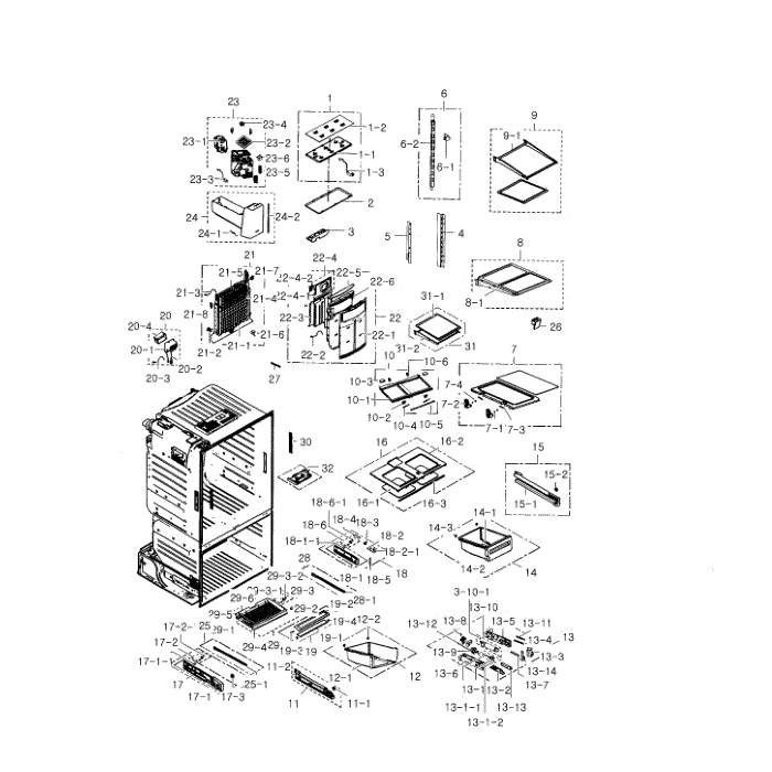 Refrigerator Diagram and Parts List for RF28HDEDBSR AA-00 Samsung Refrigerator