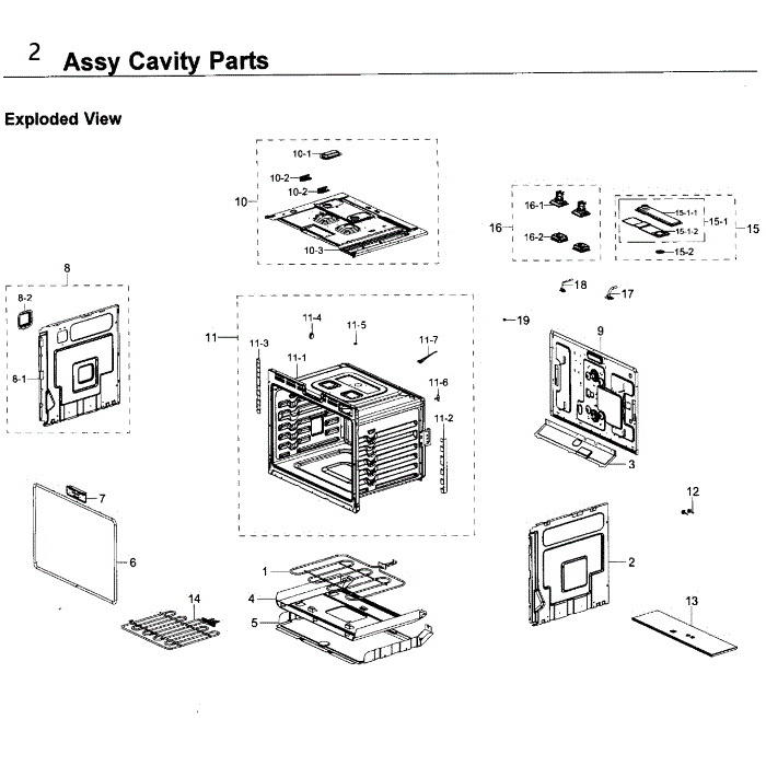 Cavity Diagram and Parts List for NV51K6650DG AA-00 Samsung Wall Oven