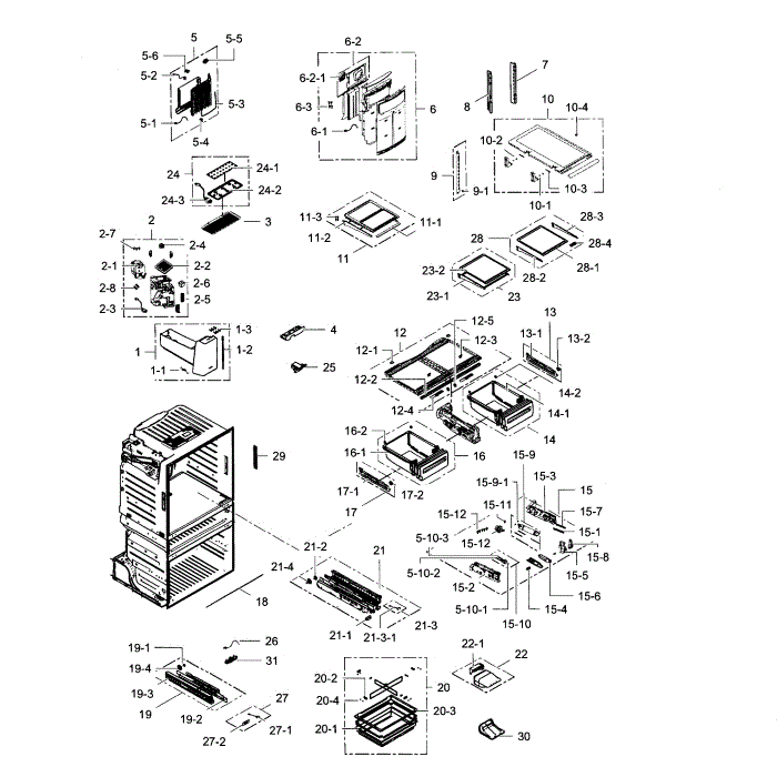 Refrigerator Diagram and Parts List for RF28HMEDBSR AA-07 Samsung Refrigerator