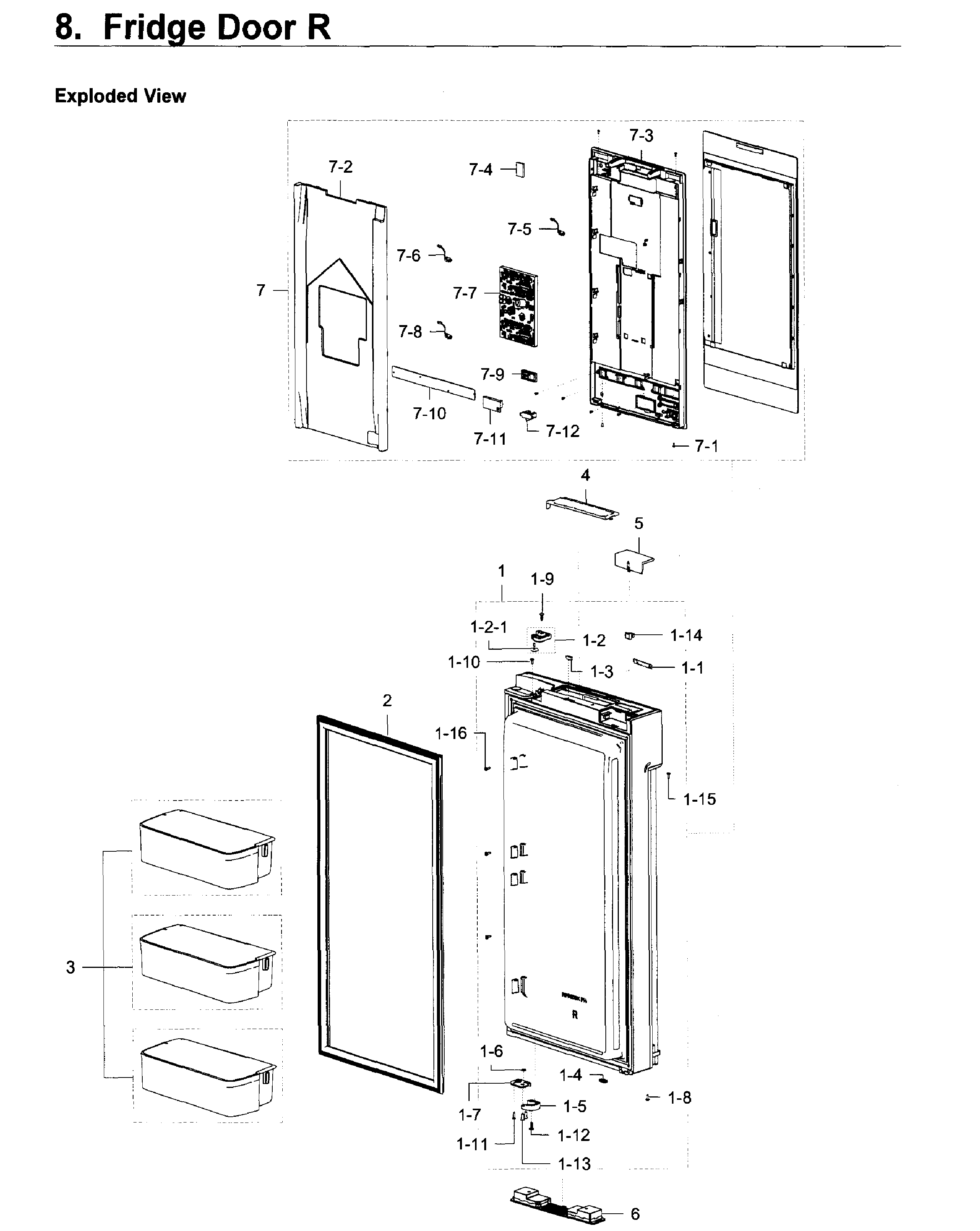 Fridge Door R Diagram and Parts List for RF22K9581SR AA-0001 Samsung Refrigerator