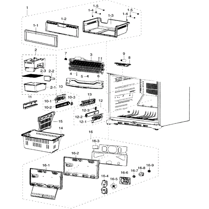 Freezer Diagram and Parts List for RF217ABRS XAA-00 Samsung Refrigerator