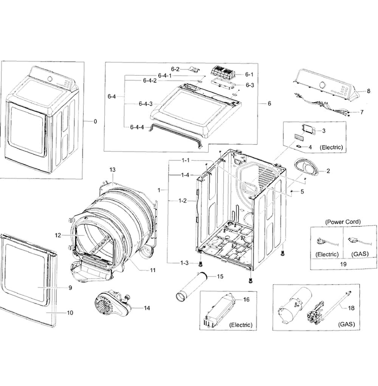 Main Assy Diagram and Parts List for DV50F9A7GVW A2-0000 Samsung Dryer