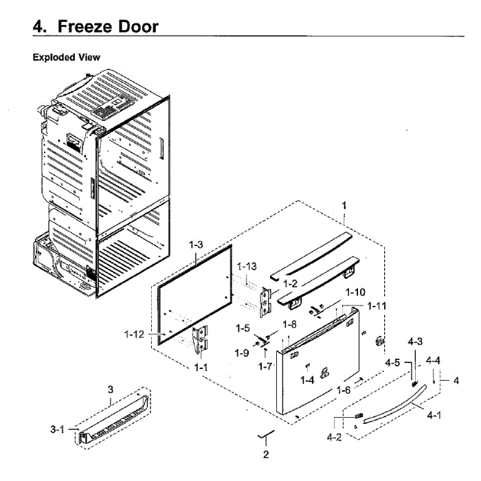 Freezer Door Diagram and Parts List for RF23HCEDBWW AA-11 Samsung Refrigerator