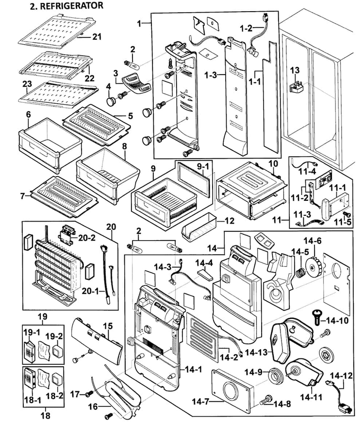 Refrigerator Diagram and Parts List for RS2578SH XAA-0000 Samsung Refrigerator