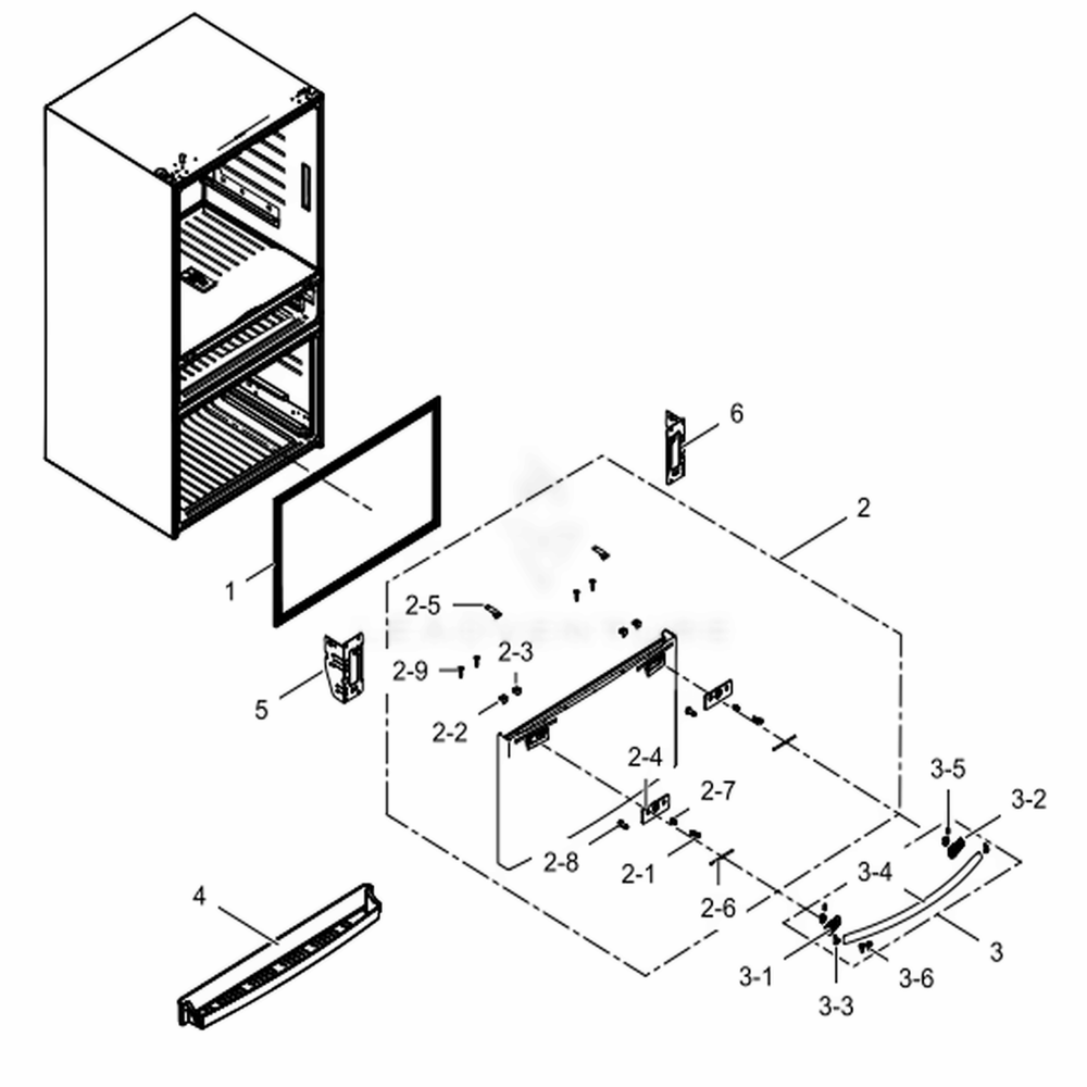 Freezer-Door Diagram and Parts List for RF28HMEDBSR (AA)(0014) Samsung Refrigerator