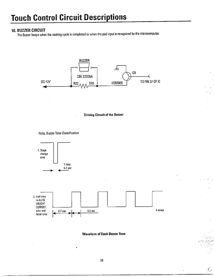 Touch Control Circuit Descriptions Page 9 Diagram and Parts List for MW3580T XAA Samsung Microwave