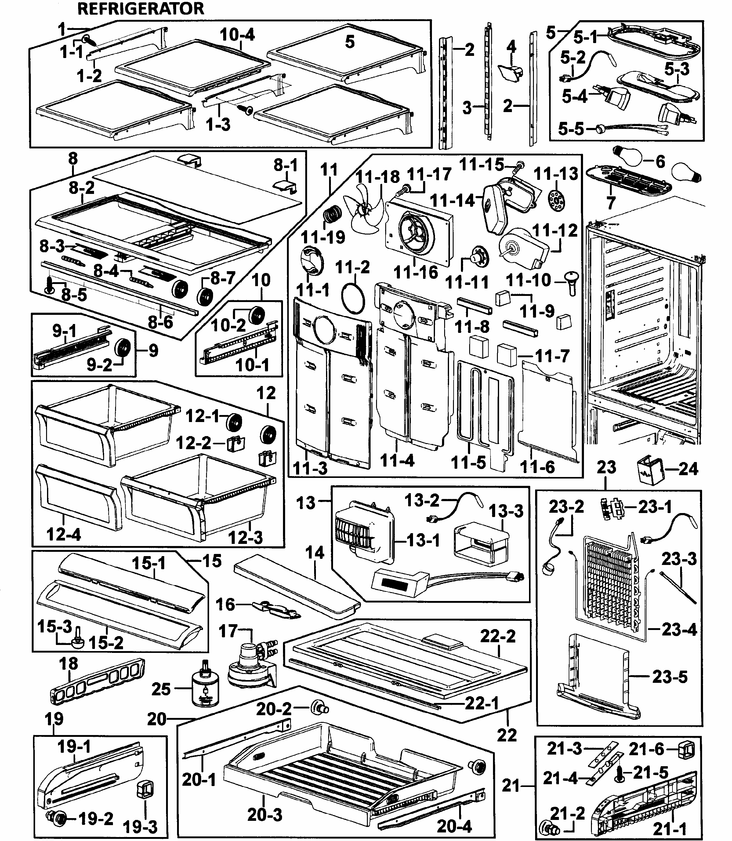 Refrigerator Diagram and Parts List for RF265AASH XAA-0000 Samsung Refrigerator