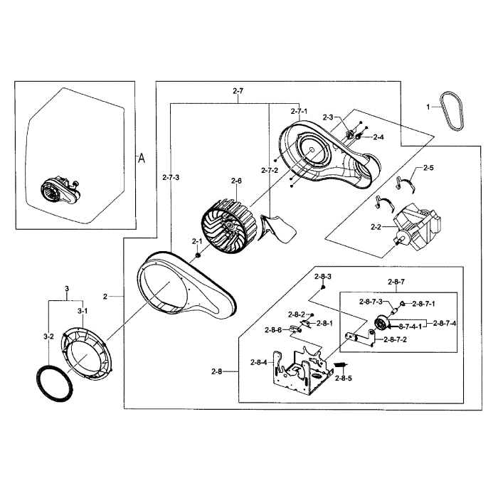 Motor Duct Diagram and Parts List for DV457GVGSGR AA-02 Samsung Dryer
