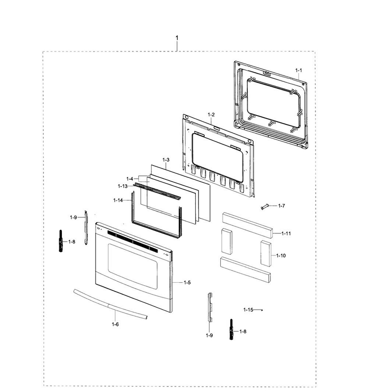 Door Section Diagram and Parts List for NE59J3420SS AA-0004 Samsung Range