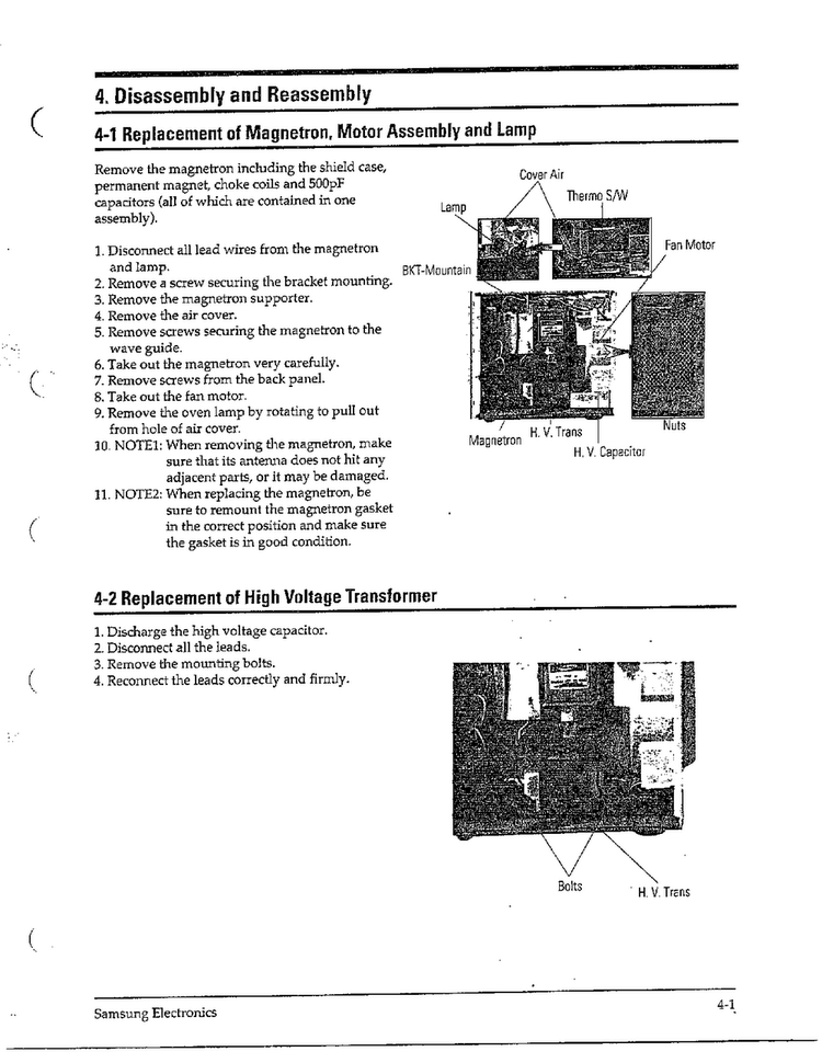 Disassembly And Reassembly Diagram and Parts List for MW4371G XAA Samsung Microwave