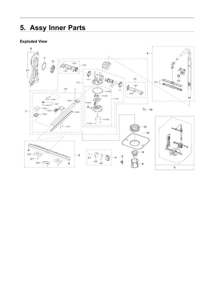 Inner Parts Assembly Diagram and Parts List for DW80R9950US AA-01 Samsung Dishwasher