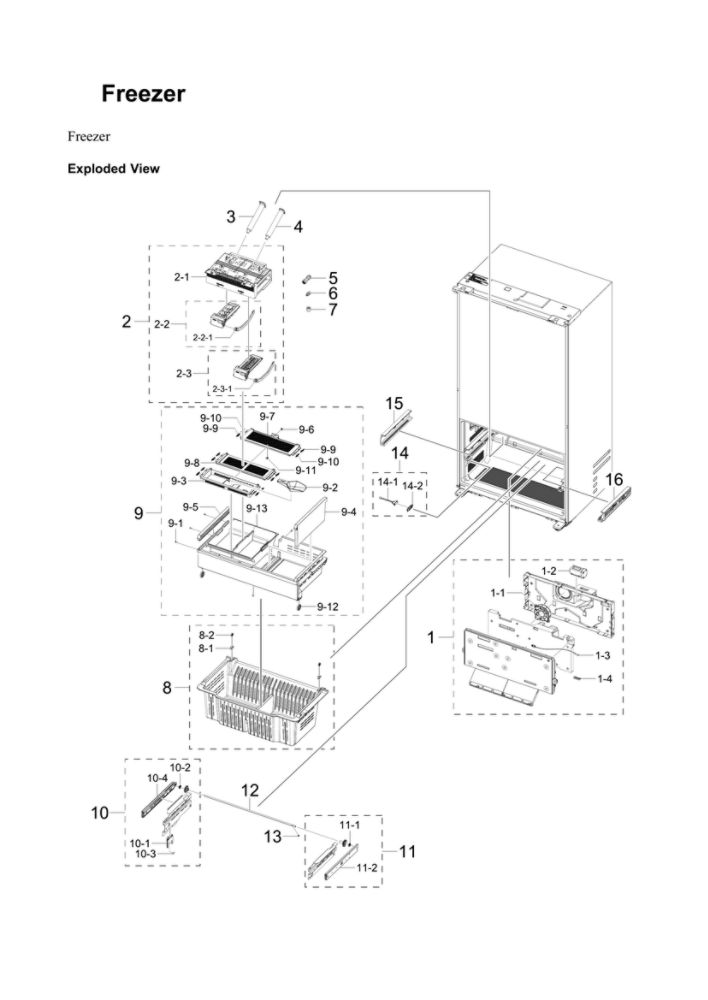Freezer Diagram and Parts List for RF23BB820012 AA-00 Samsung Refrigerator