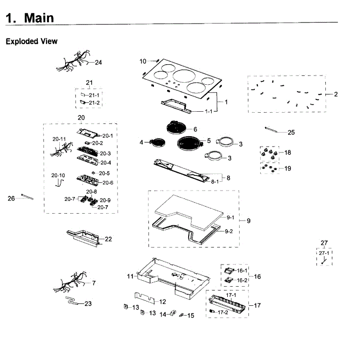 Cooktop Diagram and Parts List for NZ36K6430RS AA-00 Samsung Cooktop