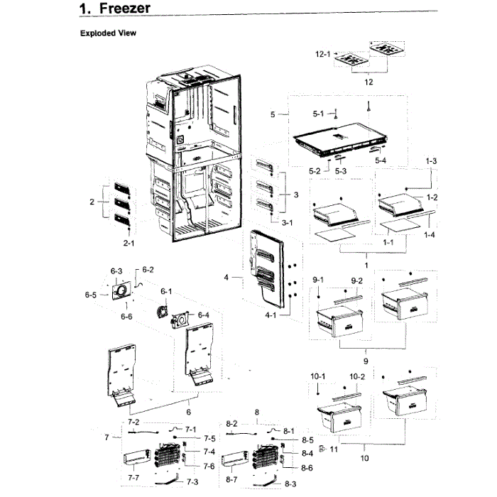 Freezer Diagram and Parts List for RF22K9581SG AA-02 Samsung Refrigerator