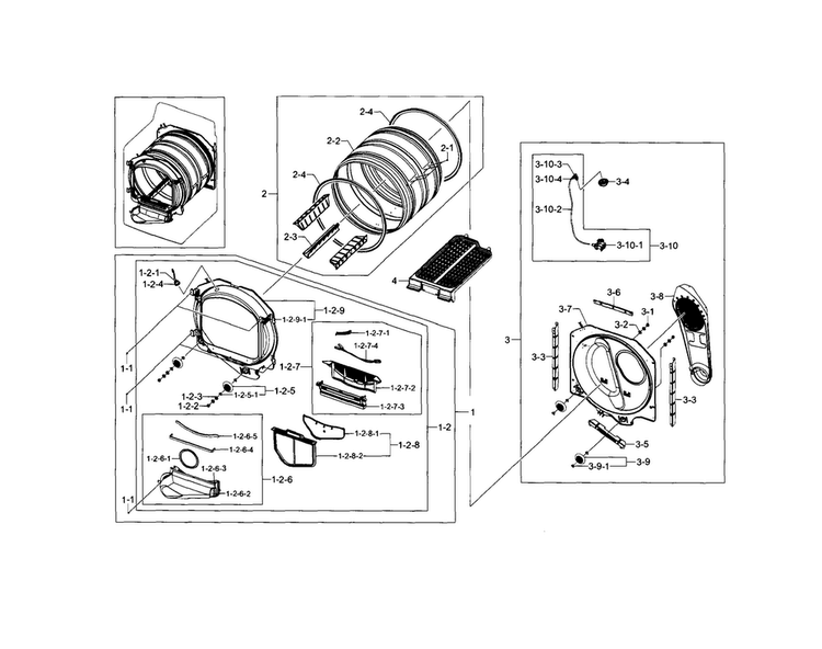 Drum Diagram and Parts List for DV5471AEW XAA-0004 Samsung Dryer