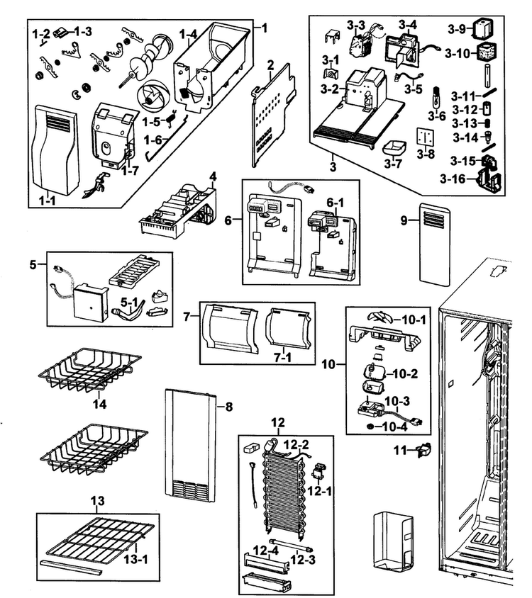 Freezer Diagram and Parts List for RS2630SW XAA-0000 Samsung Refrigerator
