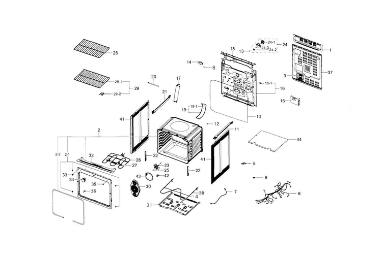 Main Assy Diagram and Parts List for NE595R0ABBB AA-0001 Samsung Range