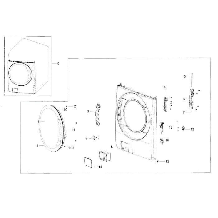 Frame Front And Door Diagram and Parts List for WF56H9100AG A2-00 Samsung Washer