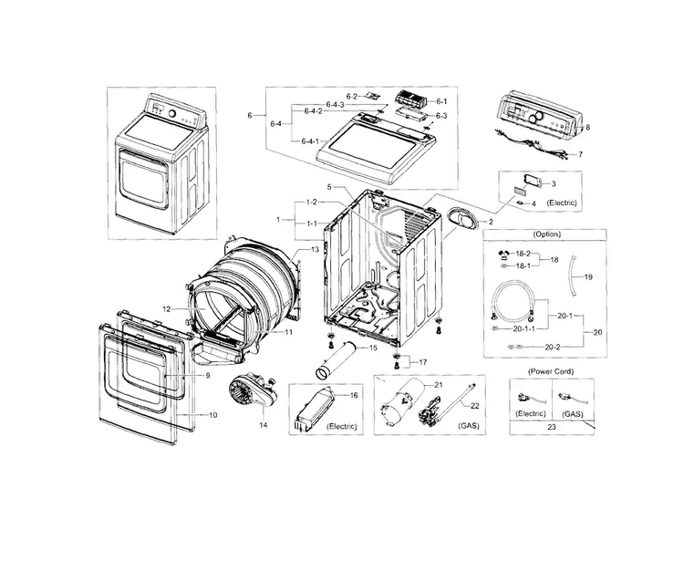 Main Assy Diagram and Parts List for DV5471AEW XAA-0002 Samsung Dryer