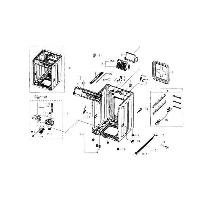 Frame And Cover Diagram and Parts List for WF395BTPASU A1-01 Samsung Washer