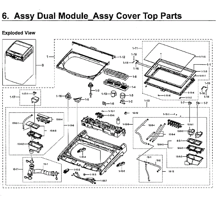 Dual Module Cover Diagram and Parts List for WV55M9600AW A5-01 Samsung Washer